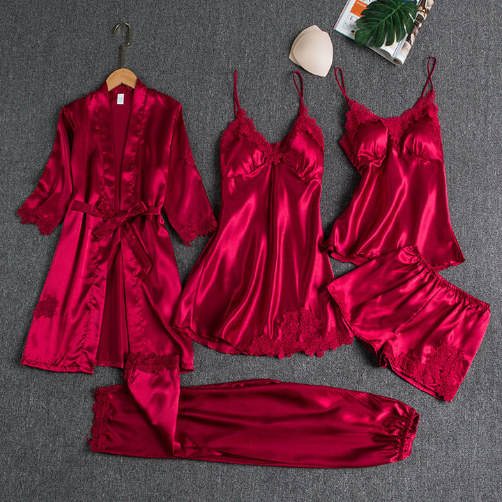 Rebecca | 5-Piece Satin and Lace Sleepwear Set