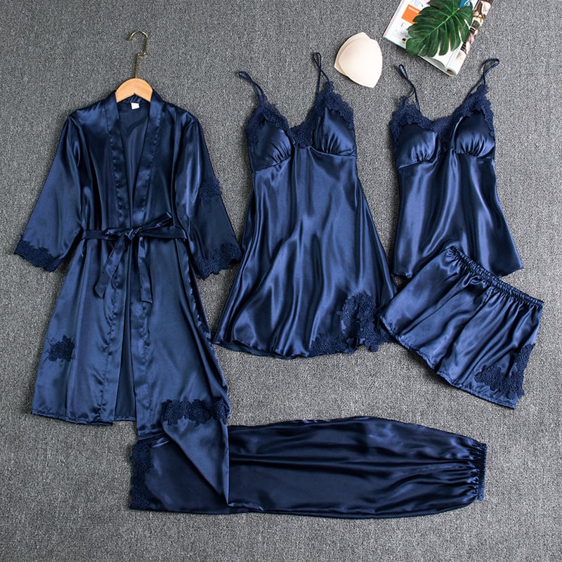 Rebecca | 5-Piece Satin and Lace Sleepwear Set