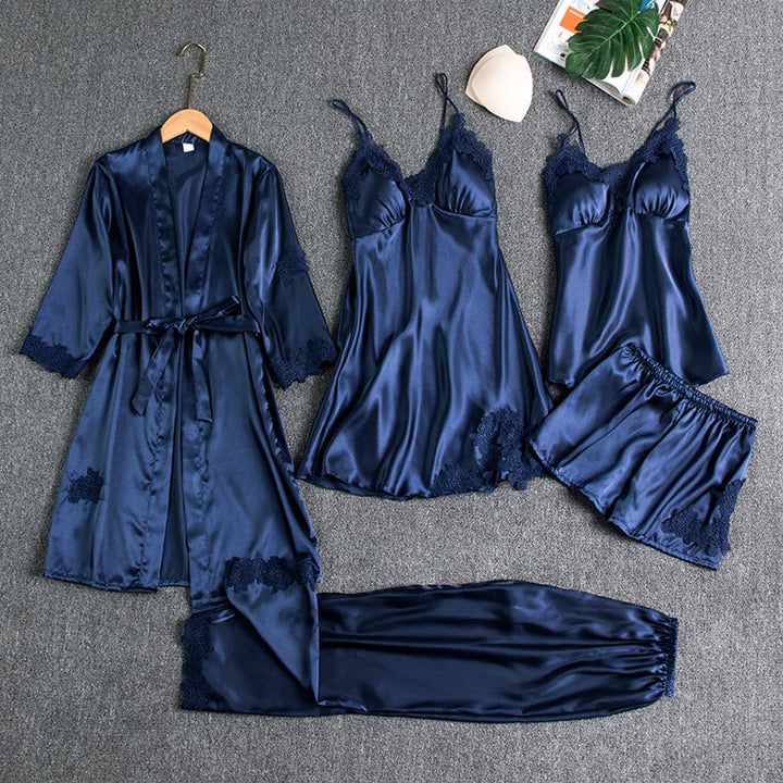 Rebecca | 5-Piece Satin and Lace Sleepwear Set