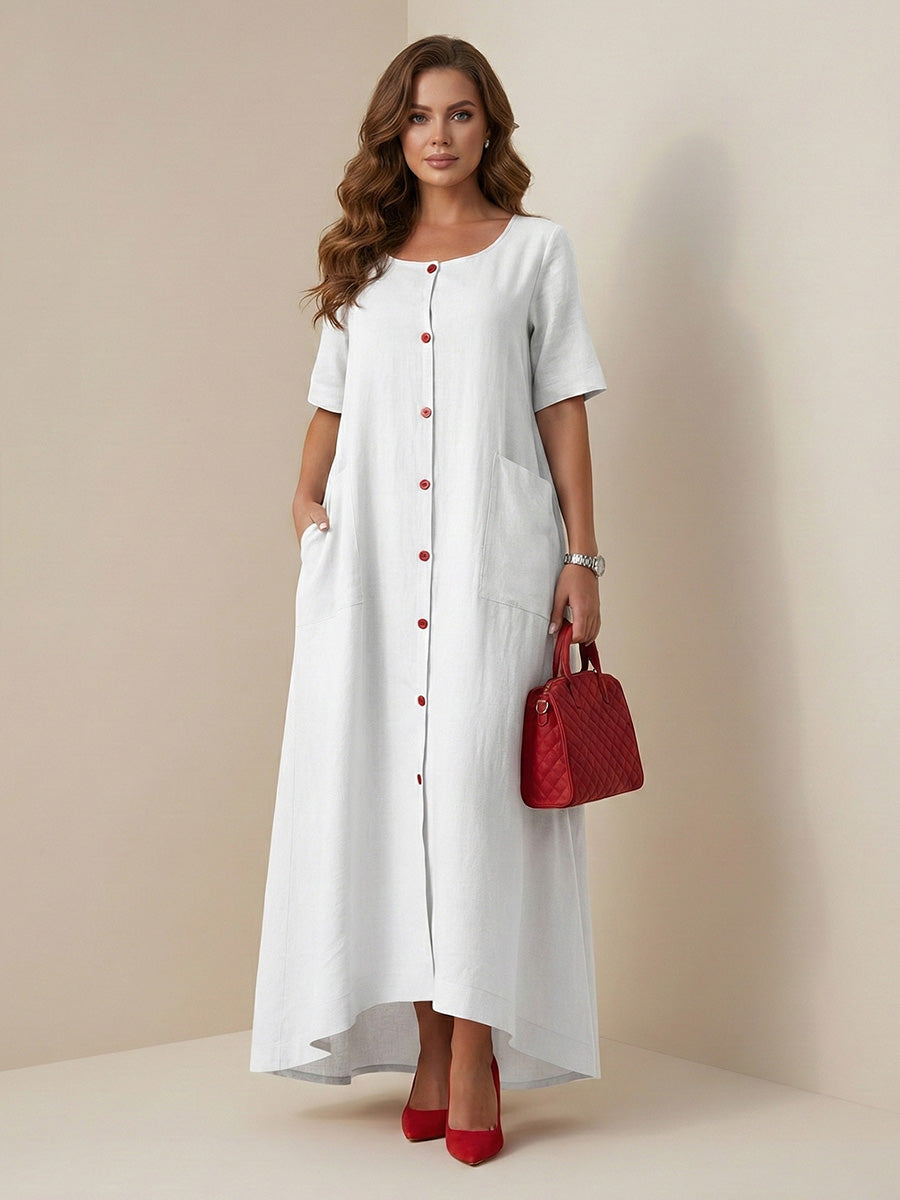 Camilla | Column Loose Buttoned Contrast Color Pockets Split-Joint Square-Neck Maxi Dresses Shirt Dress