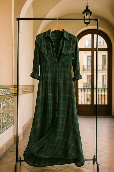 Chiara - Long green plaid dress