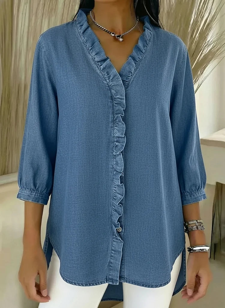 Vera | Casual Denim Shirt With V Neck