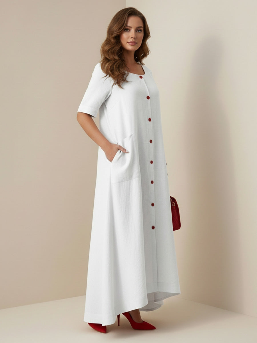 Camilla | Column Loose Buttoned Contrast Color Pockets Split-Joint Square-Neck Maxi Dresses Shirt Dress