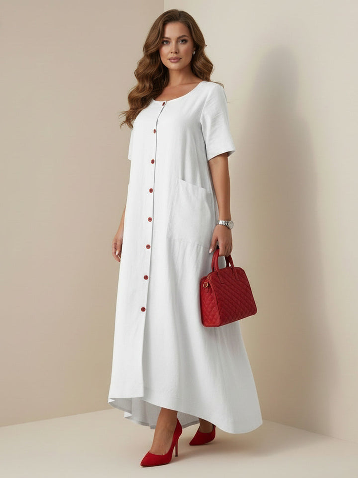 Camilla | Column Loose Buttoned Contrast Color Pockets Split-Joint Square-Neck Maxi Dresses Shirt Dress