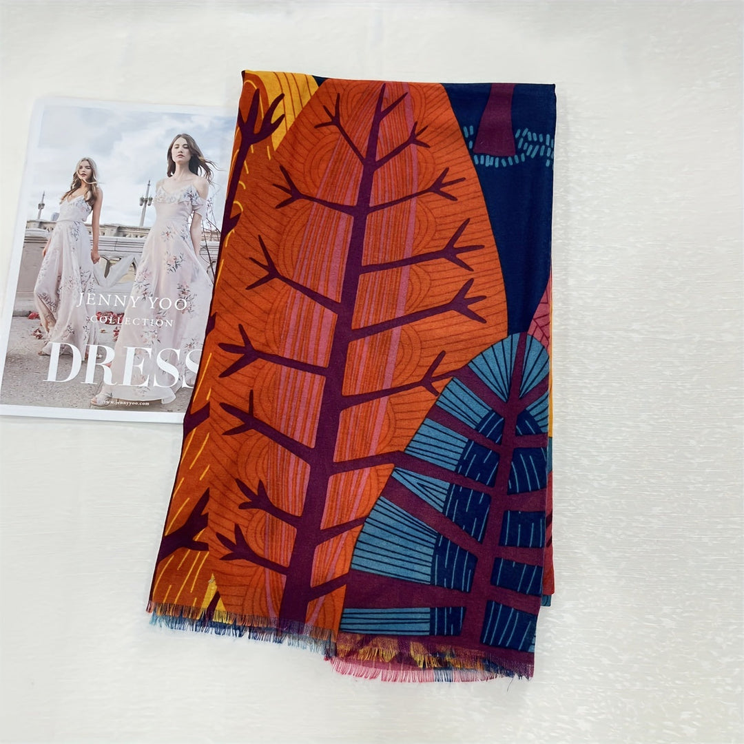 Tamara™ | Leaf-Print Multicolor Oblong Scarf Wrap