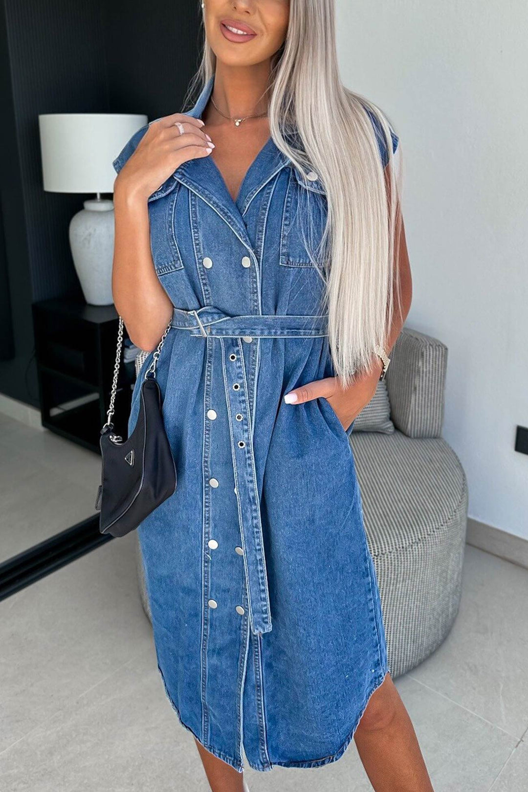 Luna | Double Button Denim Dress