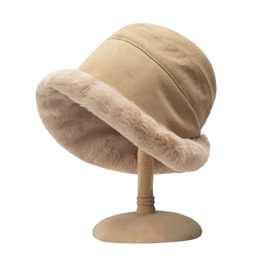Faux-fur trim corduroy cloche hat