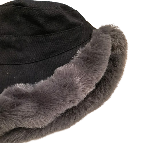 Faux-fur trim corduroy cloche hat