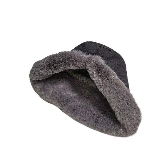 Faux-fur trim corduroy cloche hat