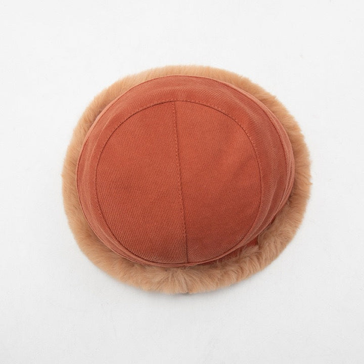 Faux-fur trim corduroy cloche hat