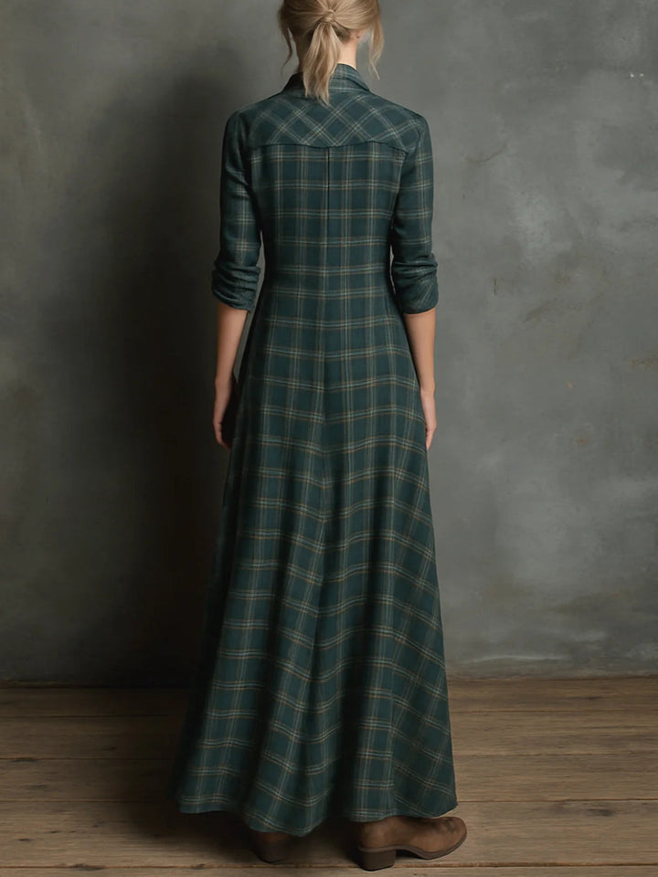 Chiara - Long green plaid dress