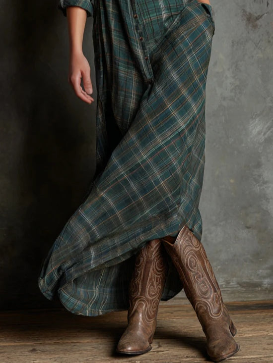 Chiara - Long green plaid dress