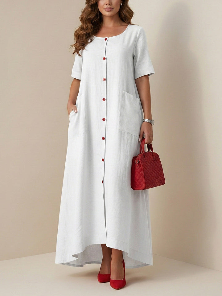 Camilla | Column Loose Buttoned Contrast Color Pockets Split-Joint Square-Neck Maxi Dresses Shirt Dress