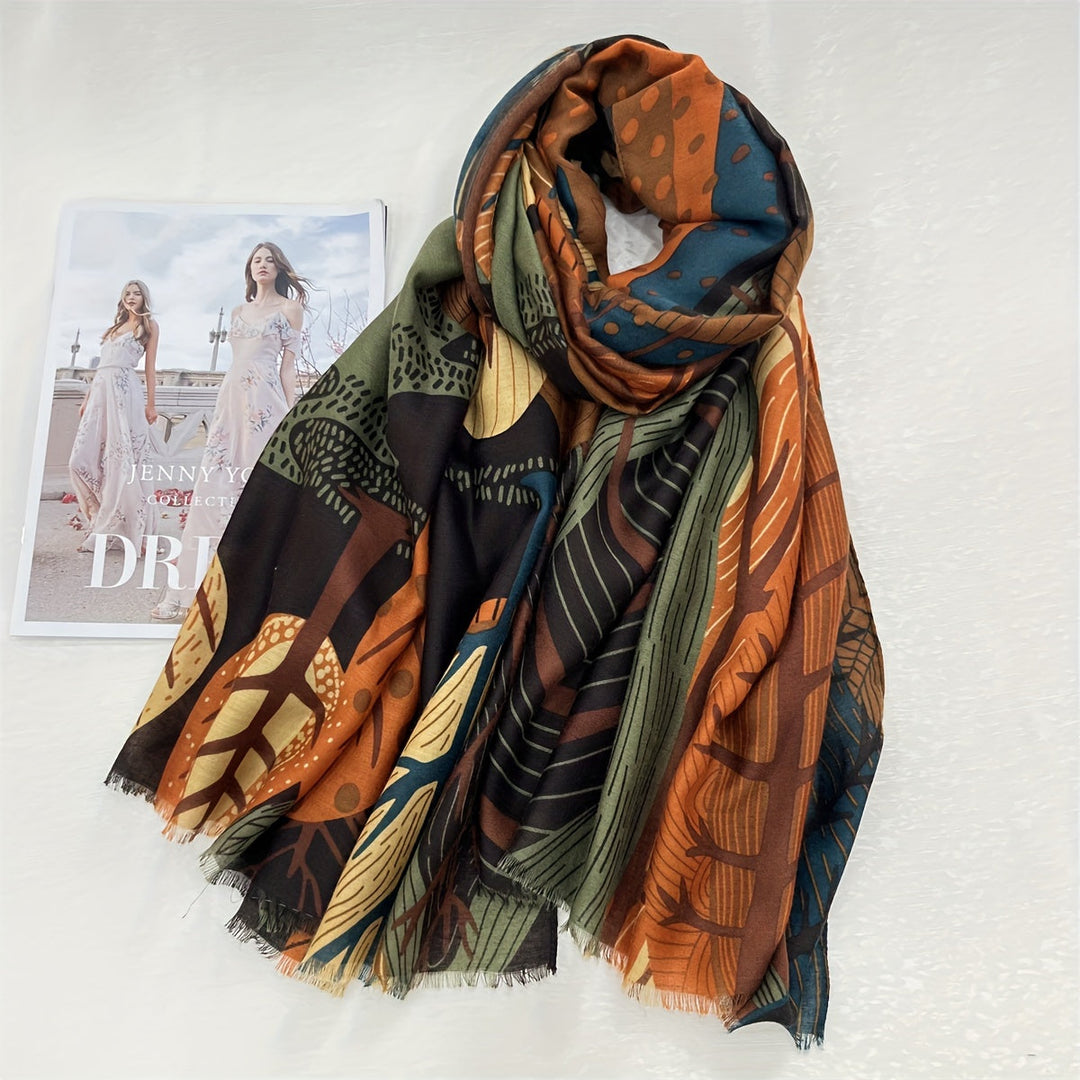 Tamara™ | Leaf-Print Multicolor Oblong Scarf Wrap