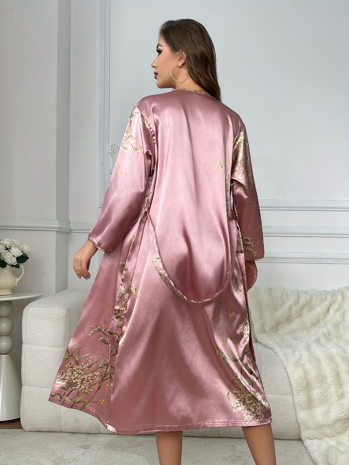 Rosalynn | Floral Satin Camisole and Robe Set - 2 Pieces